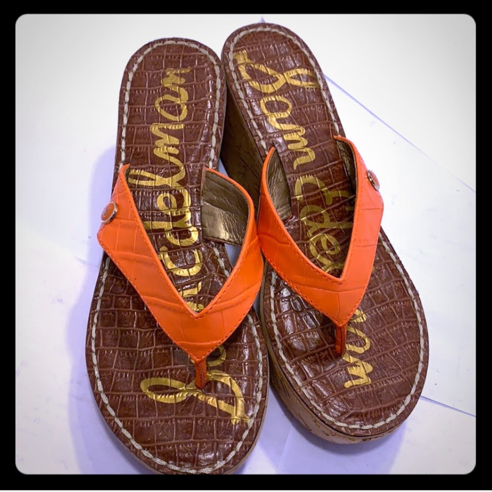 GentlyUsed Sam Edelman ROMY Orange Wedge. Size: 7M - Picture 5 of 8